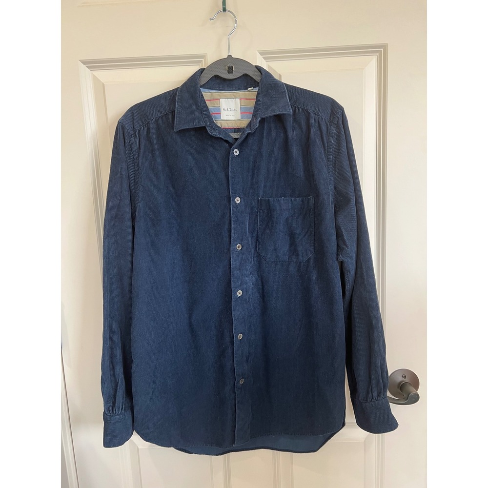 Paul Smith Corduroy Long Sleeve Button Down Single Pocket Navy Shirt Size Medium